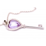 Подвеска серебряная Tiffany большой ключик фиолетовый камень камни swarovski