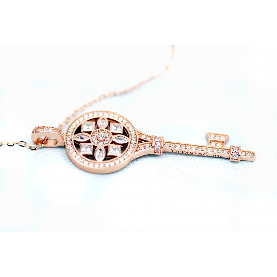 Подвеска серебряная Tiffany большой золотой ключ камни swarovski