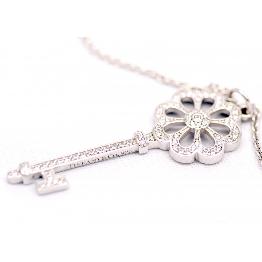 Подвеска серебряная Tiffany маленький белый ключ камни swarovski