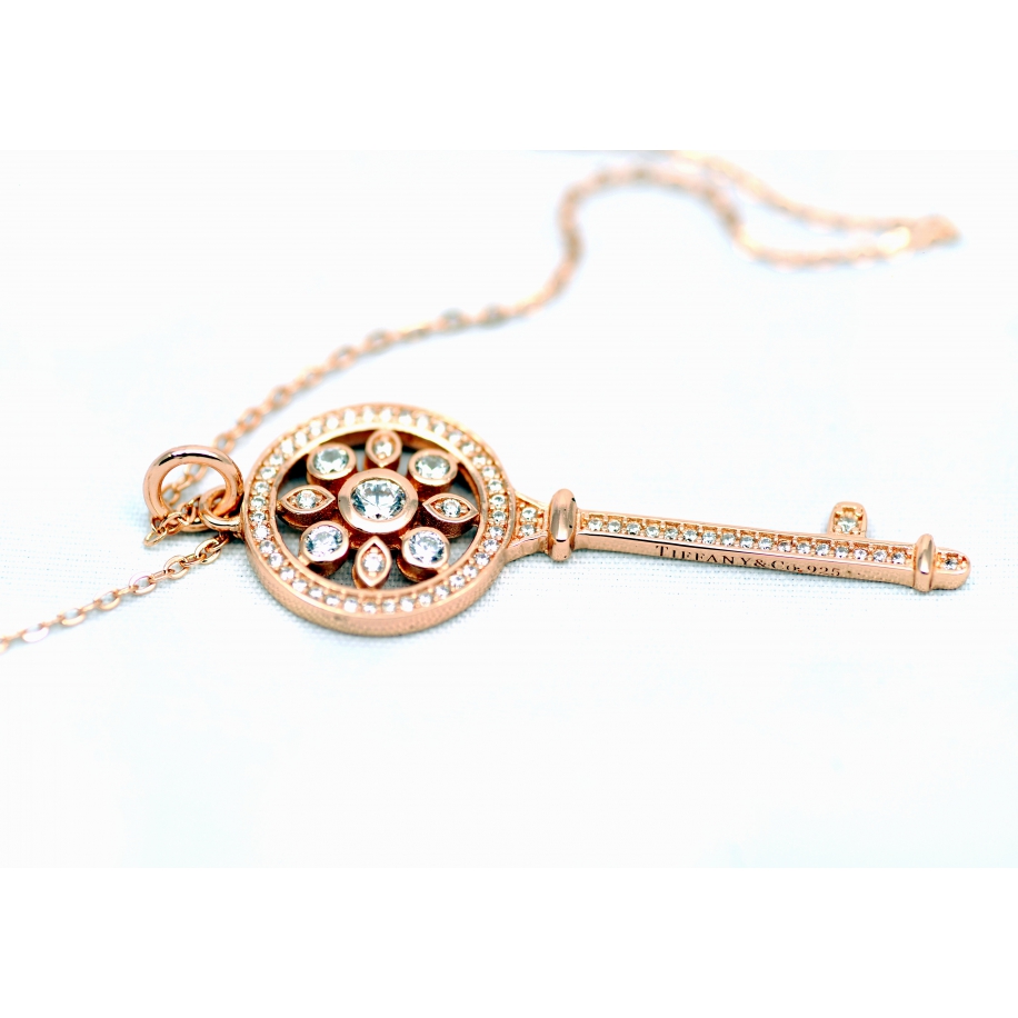 Подвеска серебряная Tiffany большой золотой ключ камни swarovski