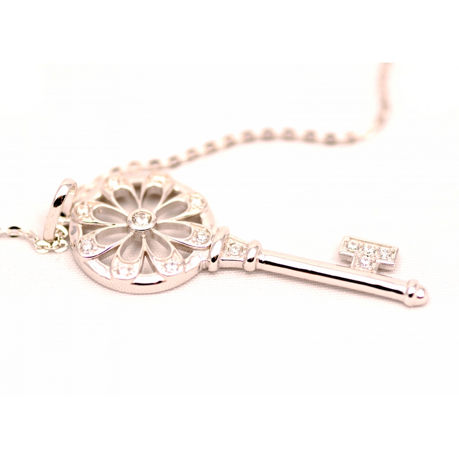 Подвеска серебряная Tiffany большой белый ключ камни swarovski