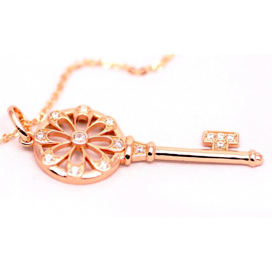 Подвеска серебряная Tiffany большой золотой ключ камни swarovski