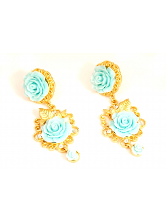 Серьги Dolce & Gabbana голубые розочки