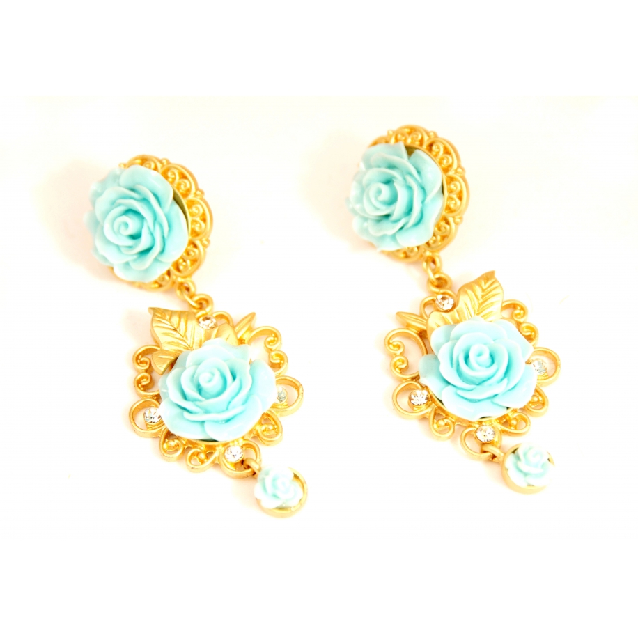 Серьги Dolce & Gabbana голубые розочки