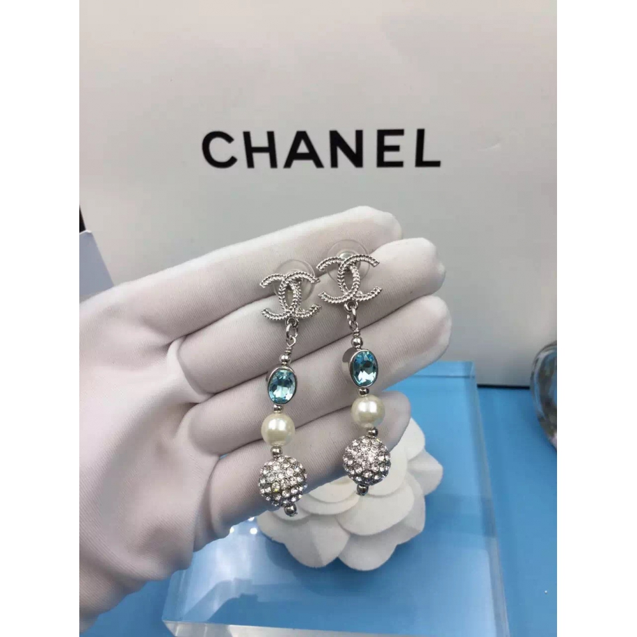 Бирюзовые Серьги Chanel значок бирюзовый камень шарик камни