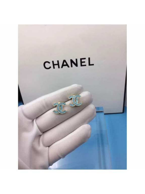 Золотые Серьги Chanel золотой значок бирюза