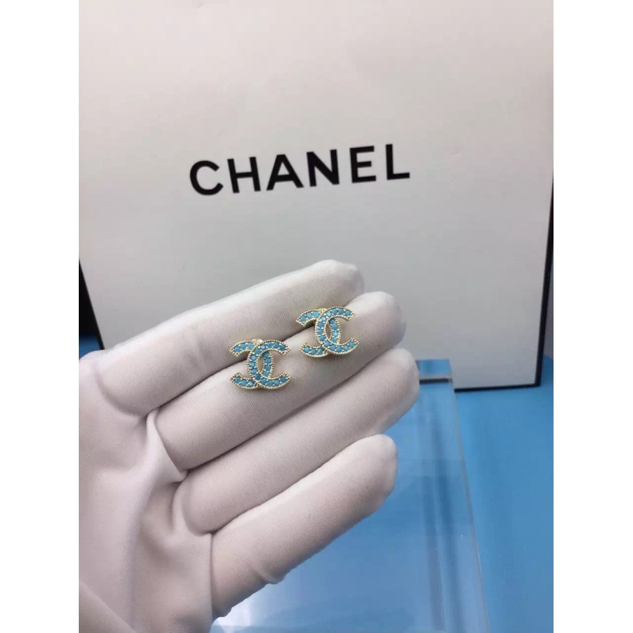 Золотые Серьги Chanel золотой значок бирюза