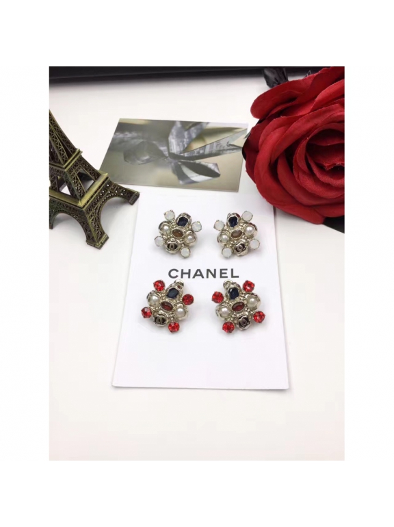 Золотые Серьги Chanel красно - синие камни
