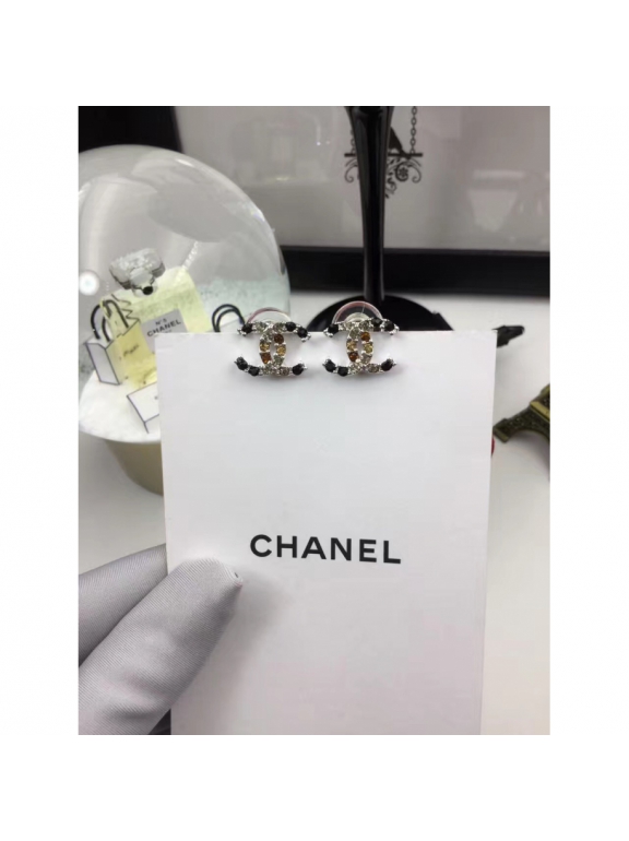 Черные Серьги Chanel черные разноцветные камни