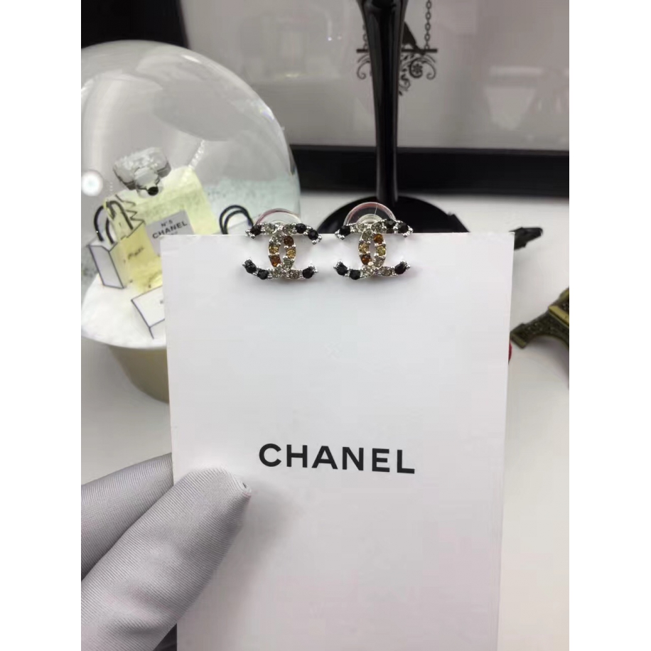 Черные Серьги Chanel черные разноцветные камни