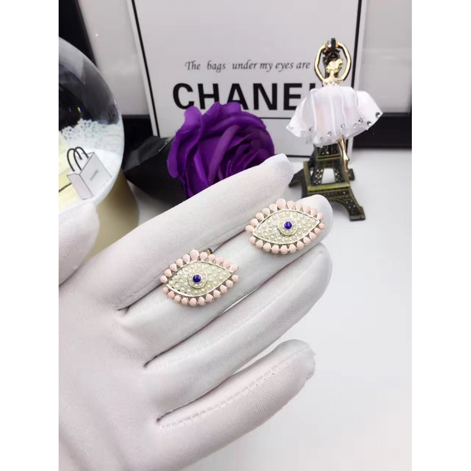 Розовые Серьги Chanel глаз розовая эмаль жемчужинки