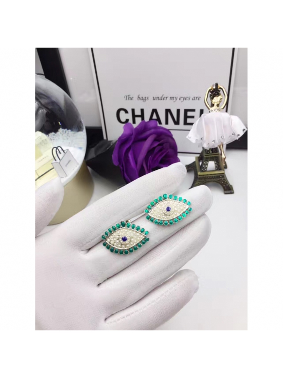 Зеленые Серьги Chanel глаз зеленая эмаль жемчужинки