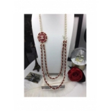 Красное Колье Chanel цепь значок красная кожа