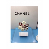 Золотая Брошка Chanel цветы бежево - красные