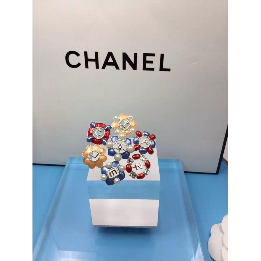 Золотая Брошка Chanel цветы оранжево - сине - красные