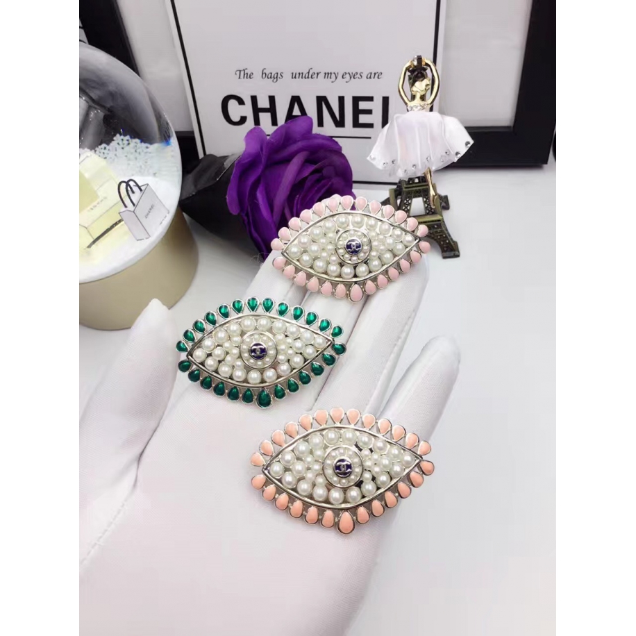 Зеленая Брошка Chanel глаз зеленая эмаль жемчужинки