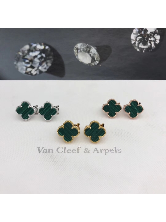 Средние Зеленые Серьги Van Cleef & Arpels в белом