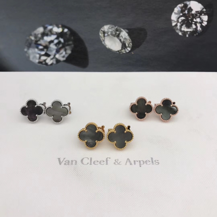 Средние Серый Перламутр Серьги Van Cleef & Arpels в белом