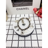 Браслет Черный Chanel Кожа Золотые Значки Камни 