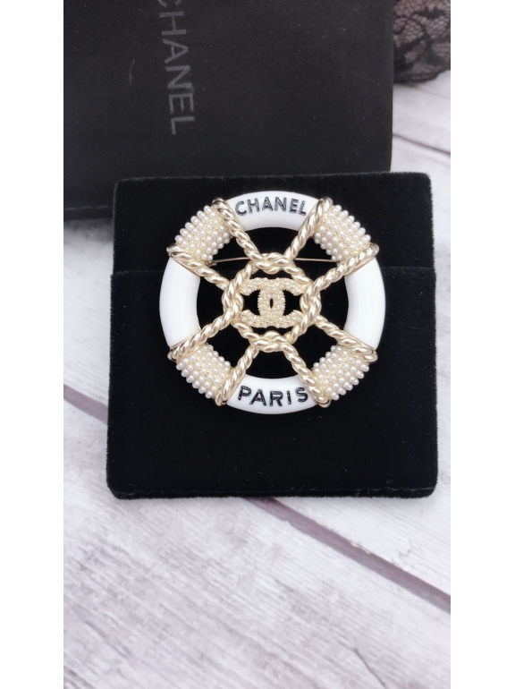 Бело - Золотая Брошка Chanel круг жемчужинки