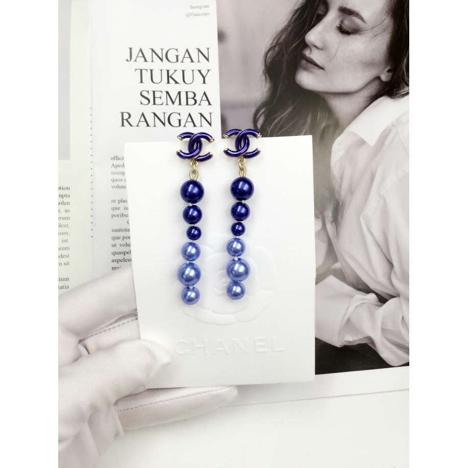 Сине - Лиловые Серьги Chanel жемчужинки синий матовый значок