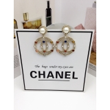  Золотые Серьги Chanel круг значок разноцветные камни жемчужинки 