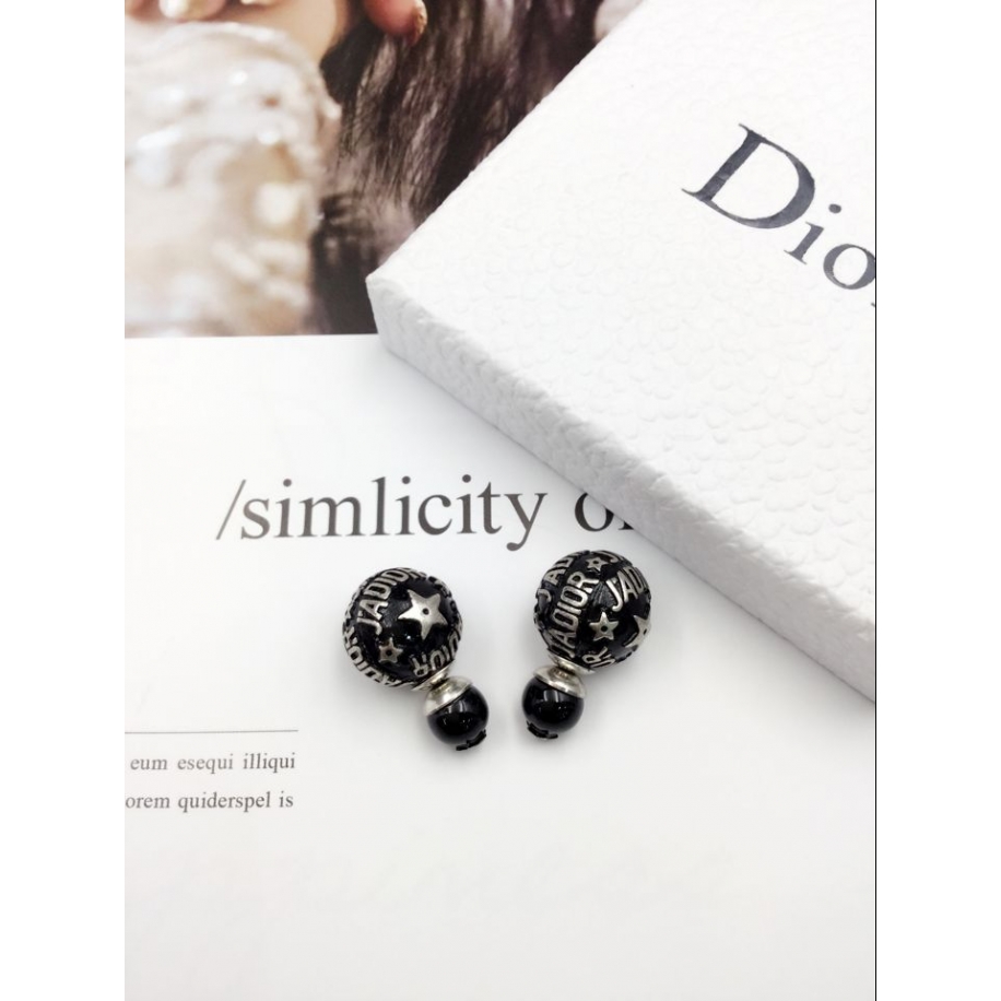 Серьги Christian Dior черные пусеты белые jadior звезды