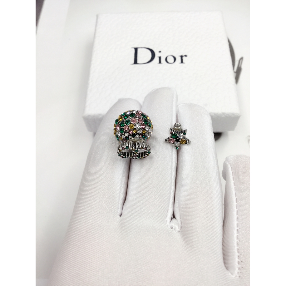 Серьги Christian Dior разноцветный шарик камни CD + разноцветная звездочка