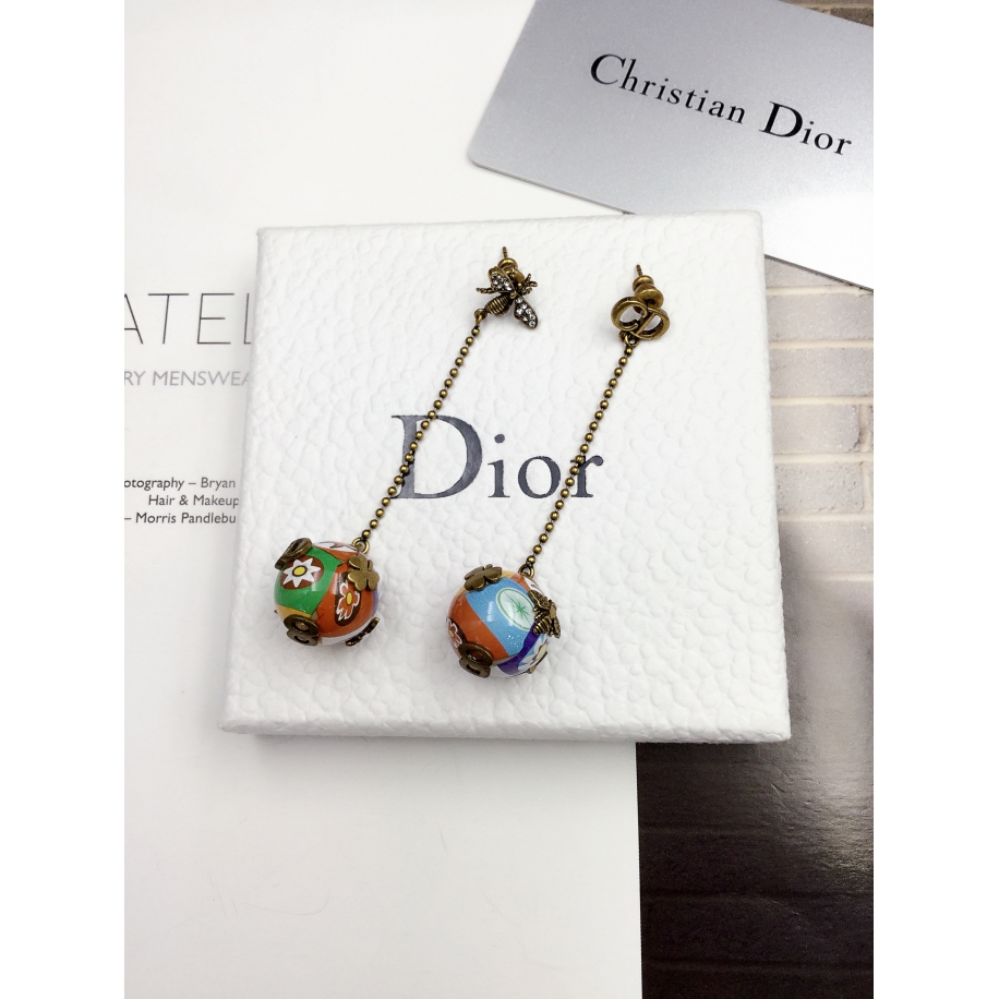 Серьги Christian Dior разноцветный шарик эмаль cd 8 клевер пчелка
