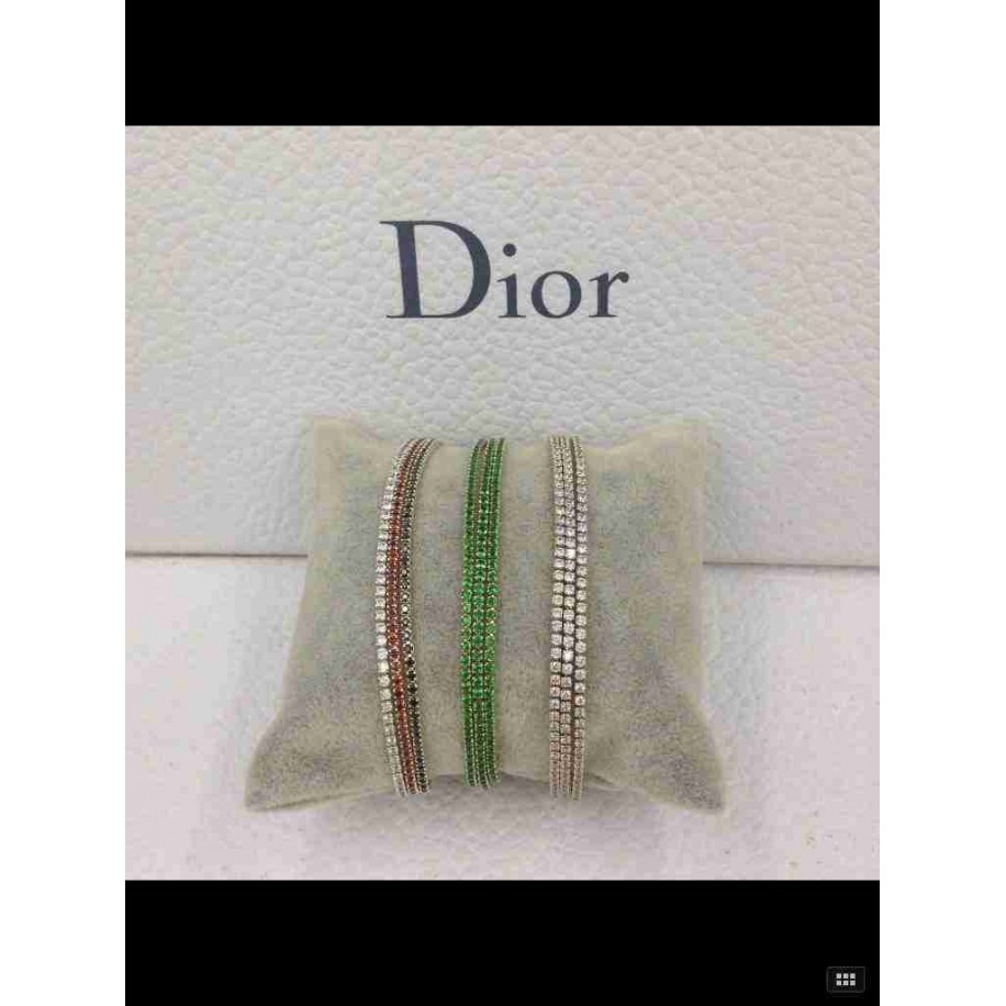 Белый браслет Christian Dior зеленые камни белый
