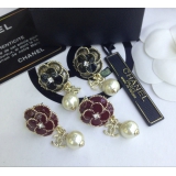 Бордовые серьги Chanel цветок эмаль
