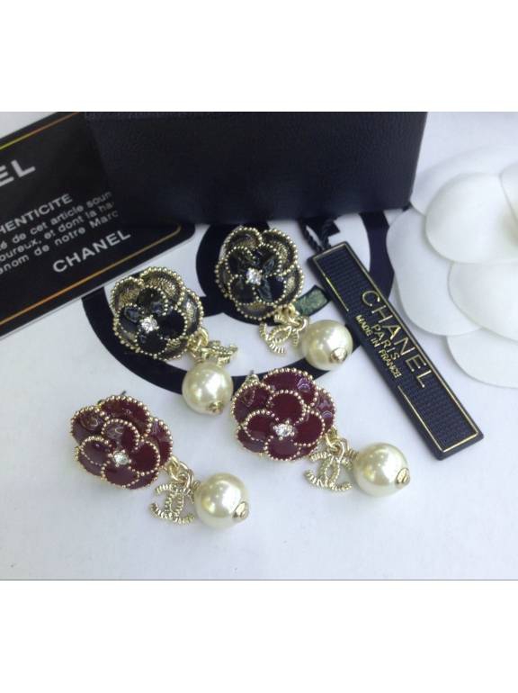 Бордовые серьги Chanel цветок эмаль