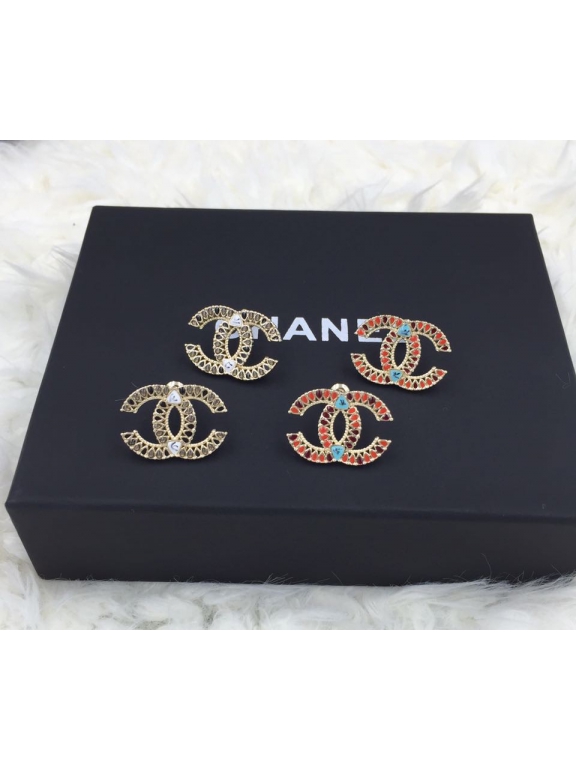 Золотые серьги Chanel бордово - красная эмаль