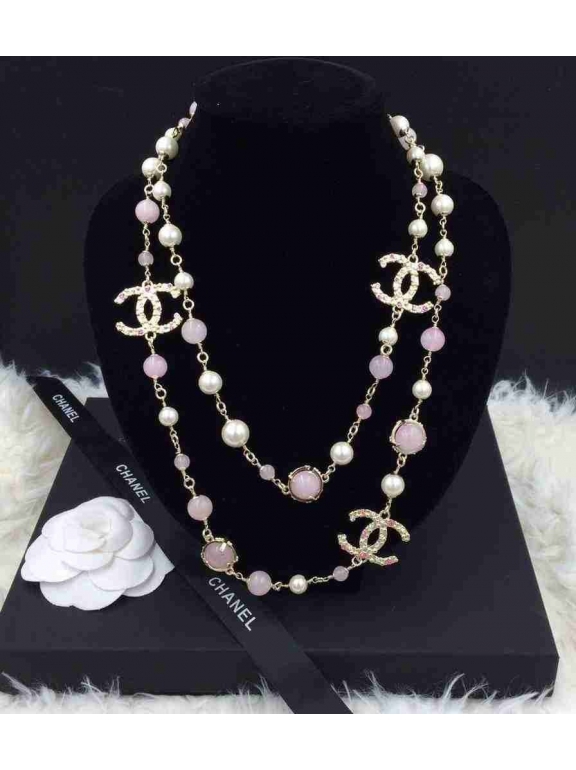 Золотое колье Chanel розово - белые жемчужинки