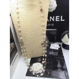 Золотое колье Chanel жемчужинки разноцветные камни