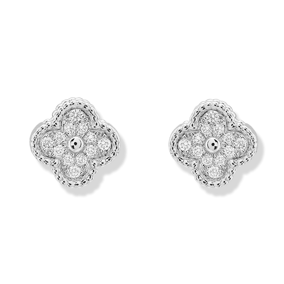 Белые Серьги в стиле VCA камни swarovski в белом