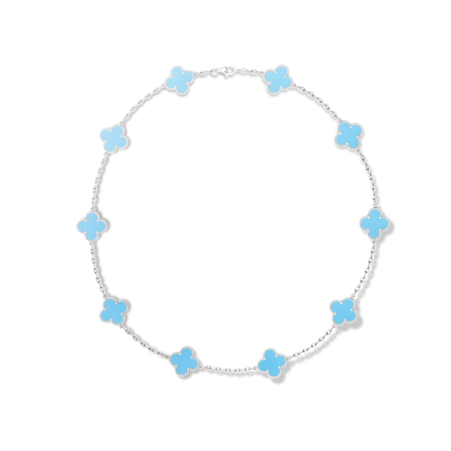 Бирюзовое Колье Van Cleef & Arpels 10 цветочков в белом